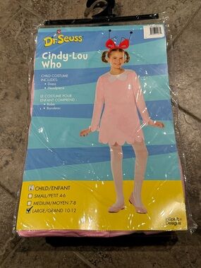 Dr. Seuss Cindy-Lou Who Costume in Pink with Red Bow Headpiece